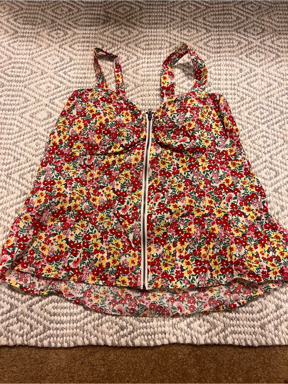 Wishful Park Cream Floral Smocked Tank with Red & Yellow Accents